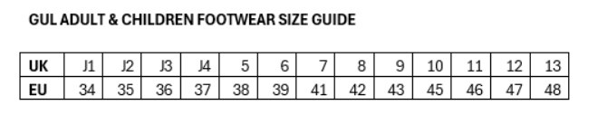 GUL ADULT & CHILDREN FOOTWEAR 24 0 Size Chart